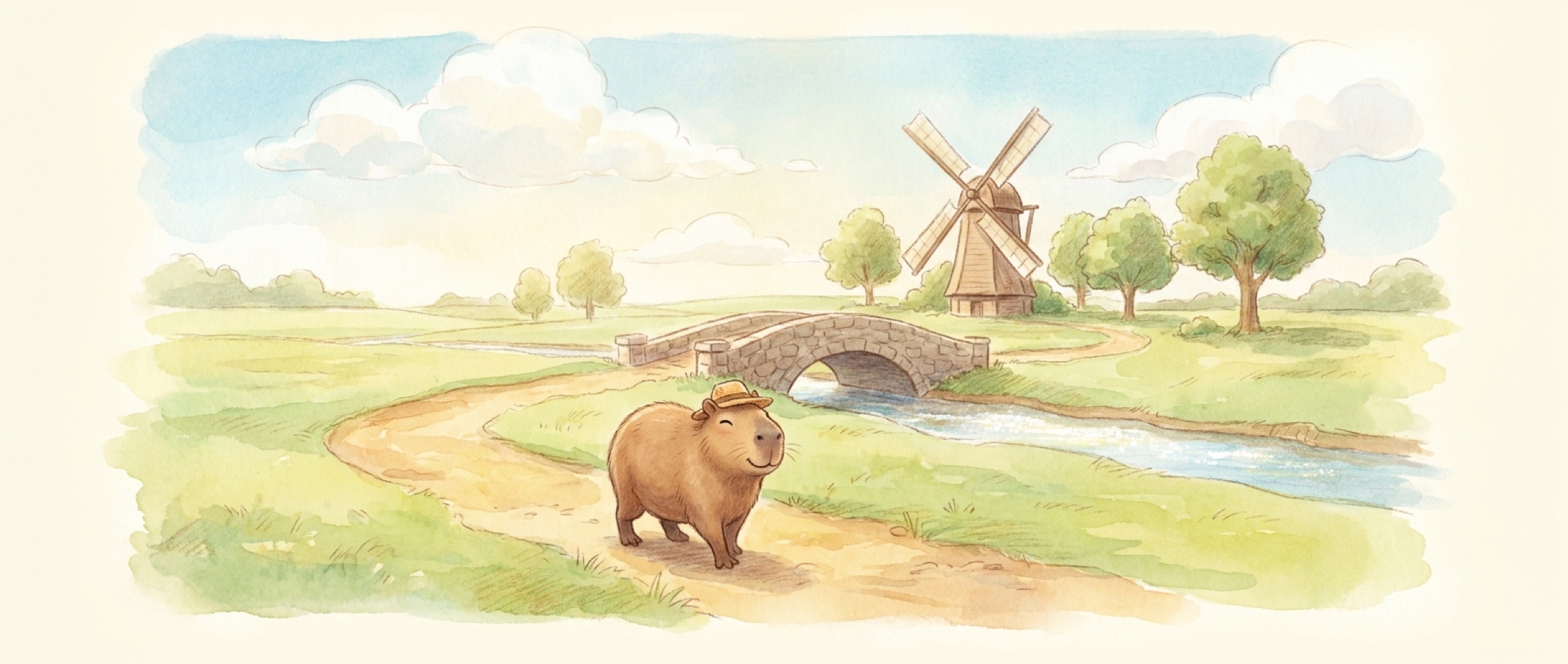 Capybara walking along a country path